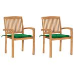 vidaXL Tuinstoelen 2 st met groene kussens massief teakhout, Verzenden, Nieuw, Teakhout