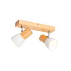 Plafondspot hout en wit 2-lichts verstelbaar - Thorin, Huis en Inrichting, Lampen | Spots, Nieuw, Overige materialen, Landelijk / Rustiek