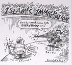 Pentekening Amerika - Islamitische immigratie (lijst optie), Antiek en Kunst, Kunst | Tekeningen en Foto's, Verzenden