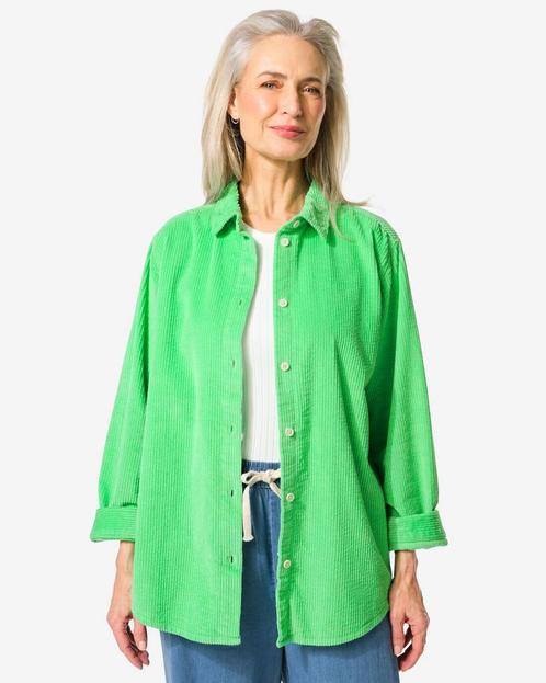 HEMA Damesblouse Lena corduroy groen, Kleding | Dames, Overige Dameskleding, Nieuw, Verzenden