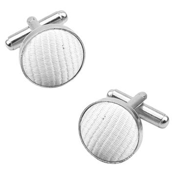 Fako Bijoux® - Manchetknopen - Staal & Streep - Ø 16mm - Wit beschikbaar voor biedingen