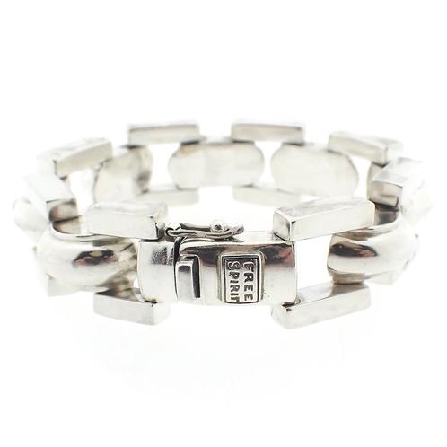 Zilveren robuuste armband; FREE SPIRIT | 18,5 cm, Sieraden, Tassen en Uiterlijk, Armbanden, Zilver, Gebruikt, Zilver, Verzenden