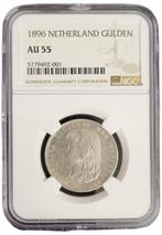 Koningin Wilhelmina 1 gulden 1896 AU55 NGC gecertificeerd, Zilver, Losse munt, Verzenden
