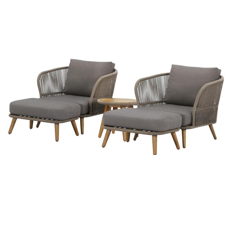 Volterra lounge balkonset 5-delig licht bruin wicker, Tuin en Terras, Tuinstoelen, Nieuw, Wicker, Ophalen of Verzenden