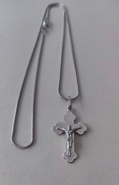 Halsketting - 14 karaat Witgoud - Ketting met kruisje, Sieraden, Tassen en Uiterlijk, Kettingen