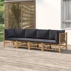 vidaXL 4-delige Loungeset met kussens bamboe donkergrijs, Verzenden, Nieuw, Hout, Loungeset