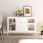 vidaXL Dressoir 105x35x70 cm staal en gehard glas wit, Huis en Inrichting, Kasten | Dressoirs, 100 tot 150 cm, Verzenden, Nieuw