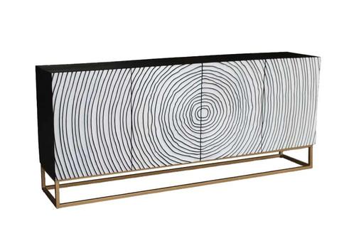 Massief dressoir ZEN CIRCLES 180cm wit zwart goud mangohout, Huis en Inrichting, Kasten | Dressoirs, Ophalen of Verzenden