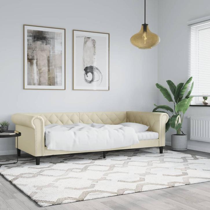 vidaXL Slaapbank 90x200 cm kunstleer crèmekleurig, Huis en Inrichting, Slaapkamer | Bedden, 90 cm, 200 cm, Crème, Eenpersoons