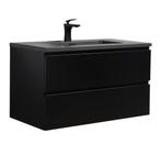 Badkamermeubel Set Angela 90cm Mat Zwart Badmeubel, Verzenden, Nieuw, Wastafelkast