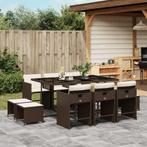 vidaXL 11-delige Tuinset met kussens poly rattan bruin, Meer dan 8 zitplaatsen, Nieuw, Tuinset, Verzenden