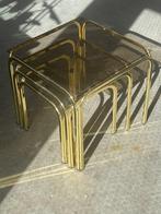 Set bijzettafels - Glas, Messing - Drie messing