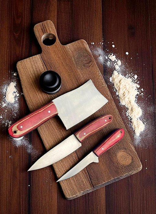Set of 3, Hand-Forged with Old Steel, Japanese Style Knives, Antiek en Kunst, Antiek | Keukenbenodigdheden