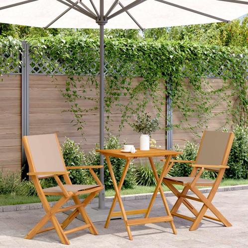 vidaXL 3-delige Bistroset stof en massief hout taupe, Tuin en Terras, Tuinsets en Loungesets, Nieuw, Hardhout, Verzenden
