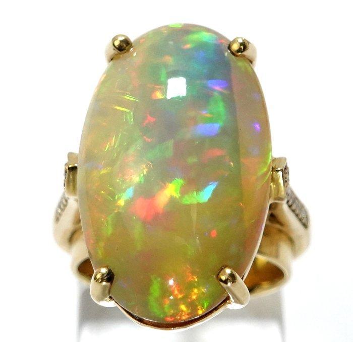 Ring - 18 karaat Geel goud - 34.48ct. tw. Opaal - Diamant -, Sieraden, Tassen en Uiterlijk, Ringen