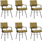 Set van 6 Olijfgroene leren industriële design eetkamerstoel, Huis en Inrichting, Stoelen, Overige kleuren, Nieuw, Ophalen of Verzenden
