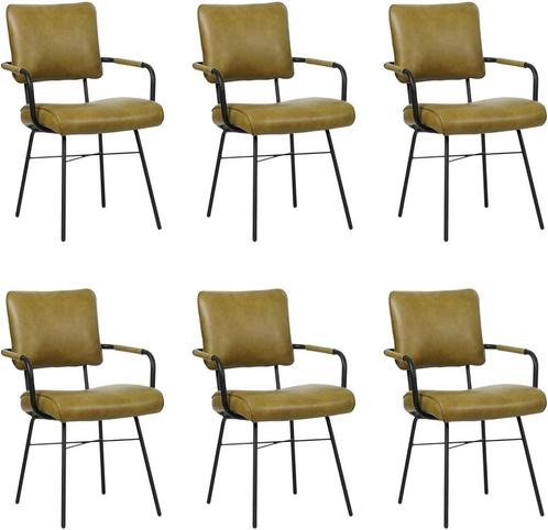 Set van 6 Olijfgroene leren industriële design eetkamerstoel, Huis en Inrichting, Stoelen, Vijf, Zes of meer stoelen, Overige kleuren