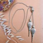 Zilveren vintage jasseron ketting met vaste hanger | 80 cm, Ophalen of Verzenden, Gebruikt, Overige kleuren, Zilver