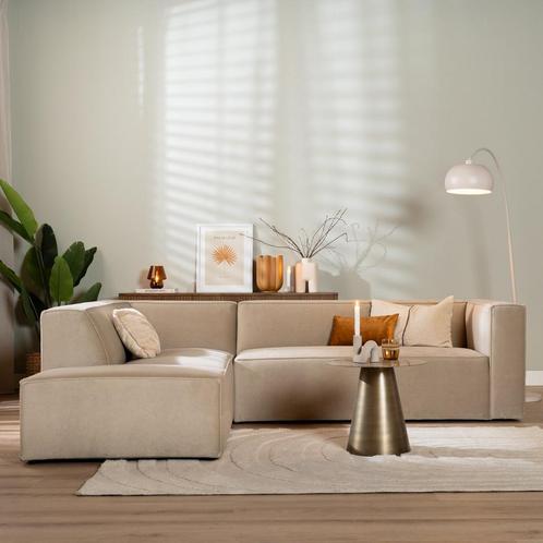 40% Korting: Velvet hoekbank Memphis beige links, Huis en Inrichting, Banken | Bankstellen, Zo goed als nieuw, Ophalen