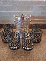 Wijnrek (7) - Verzilverd, Glas, Metaal - En zes glazen., Antiek en Kunst