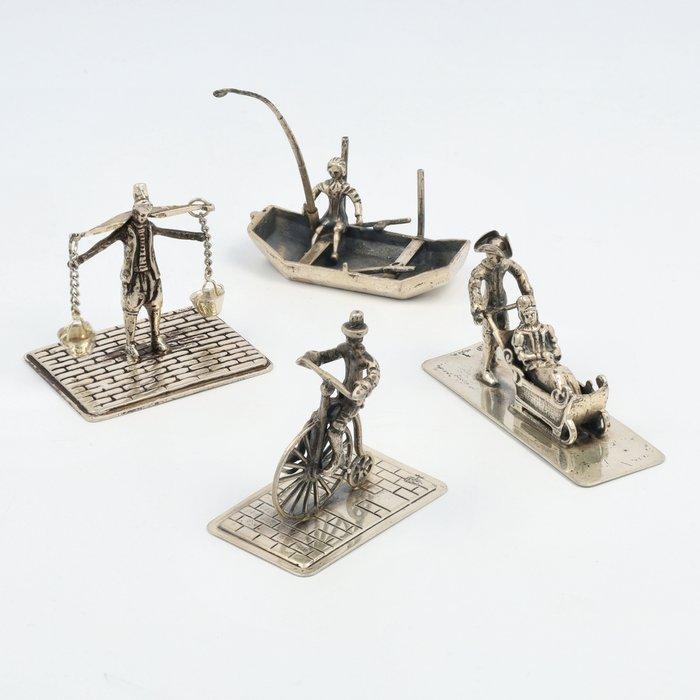 Lesener/Hooijkaas - Melkboer, Visser, Fietser en Slee -, Antiek en Kunst, Antiek | Goud en Zilver