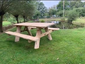 Boomstam Picknicktafel Robinia (Lengte: 200 Cm), Tuin en Terras, Picknicktafels, Ophalen of Verzenden