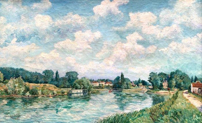 Emile Adan (1839-1937) - La Seine près de Suresnes, vers, Antiek en Kunst, Kunst | Schilderijen | Klassiek