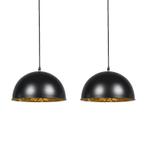 Set van 2 hanglampen zwart met goud 30 cm - Magna, Nieuw, Overige materialen, Modern, 75 cm of meer