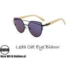 Houten zonnebril: Leda Cat Eye Blauw spiegelglas, Nieuw, Verzenden