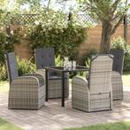 vidaXL 5-delige tuinset met kussens in grijs poly riet, Tuin en Terras, Verzenden, Nieuw, Rotan, Tuinset
