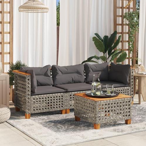 vidaXL Tuinbank 3-zits met kussens poly rattan grijs, Tuin en Terras, Tuinsets en Loungesets, Nieuw, Rotan, Verzenden
