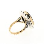 Goud met zilveren ring met granaat en diamanten; Ca. 0,20..., Gebruikt, Overige kleuren, Ophalen of Verzenden, 17 tot 18