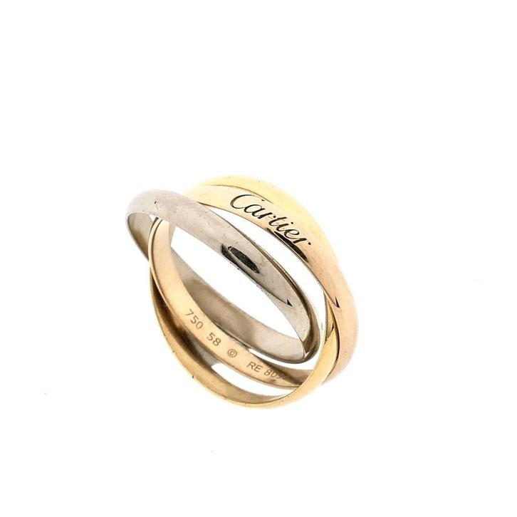 Tricolor gouden trinity ring; Cartier, Sieraden, Tassen en Uiterlijk, Ringen, Dame, Overige kleuren, 18 tot 19, Gebruikt, Goud