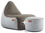 Cobana Lounge Chair & Pouf Outdoor - Bruin/Wit, Huis en Inrichting, Zitzakken, Verzenden, Nieuw