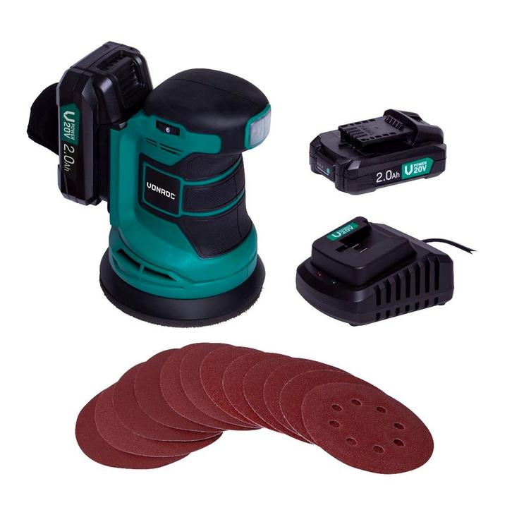 Accu schuurmachine 20V - Ø125mm – 2.0Ah | Incl. 2 accu’s &, Doe-het-zelf en Verbouw, Gereedschap | Schuurmachines, Nieuw, Verzenden