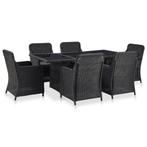 vidaXL 7-delige Tuinset poly rattan zwart, 6 zitplaatsen, Nieuw, Tuinset, Verzenden