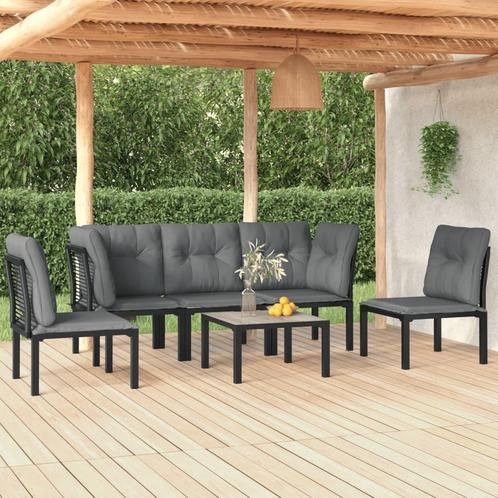 vidaXL 6-delige Loungeset poly rattan zwart en grijs, Tuin en Terras, Tuinsets en Loungesets, Loungeset, Nieuw, Rvs, Verzenden