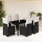 vidaXL 7-delige Bistroset met kussens poly rattan zwart, Verzenden, Nieuw, Rotan, 6 zitplaatsen