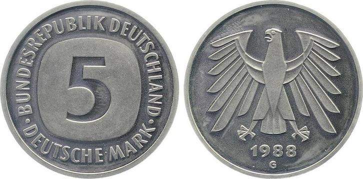 Duitsland 5 Dm 1988 G Pp Proof J 415, Postzegels en Munten, Munten | Europa | Niet-Euromunten, Verzenden