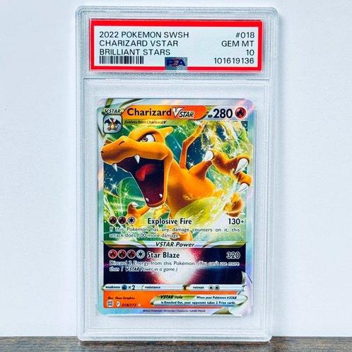 Pokémon Graded card - Charizard Vstar - Brilliant Stars #018, Hobby en Vrije tijd, Verzamelkaartspellen | Pokémon