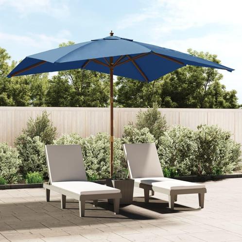 vidaXL Parasol met houten paal 300x300x273 cm azuurblauw, Tuin en Terras, Parasols, Nieuw, 3 tot 4 meter, Verzenden