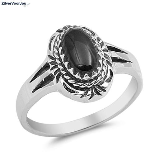 Zilveren zwarte ovale agaat ring, Sieraden, Tassen en Uiterlijk, Ringen, Zwart, Nieuw, Zilver, Verzenden