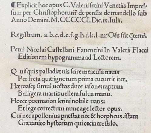 Flacco - [Incunable] Argonautica - 1501, Antiek en Kunst, Antiek | Boeken en Bijbels