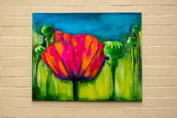 Klaproos en Knoppen – Schilderij met Bloemen op Canvas beschikbaar voor biedingen