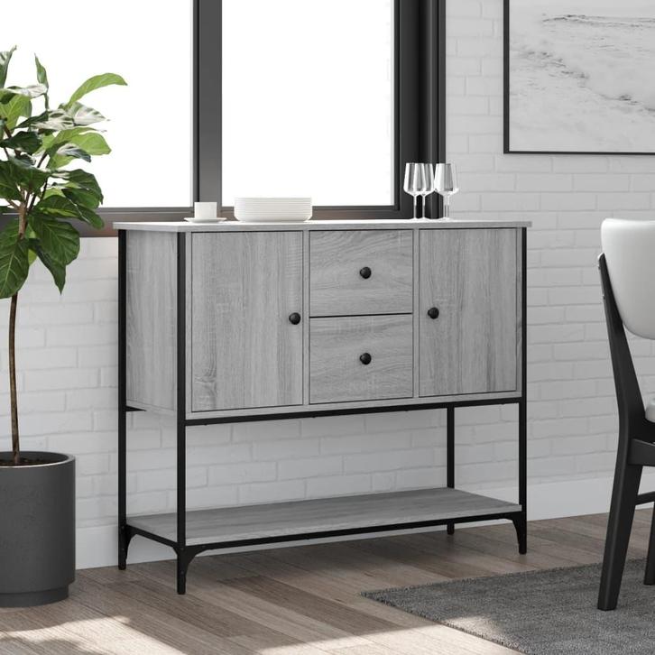 vidaXL Dressoir 100x36x85 cm bewerkt hout grijs sonoma, Huis en Inrichting, Kasten | Dressoirs, 25 tot 50 cm, Nieuw, 100 tot 150 cm