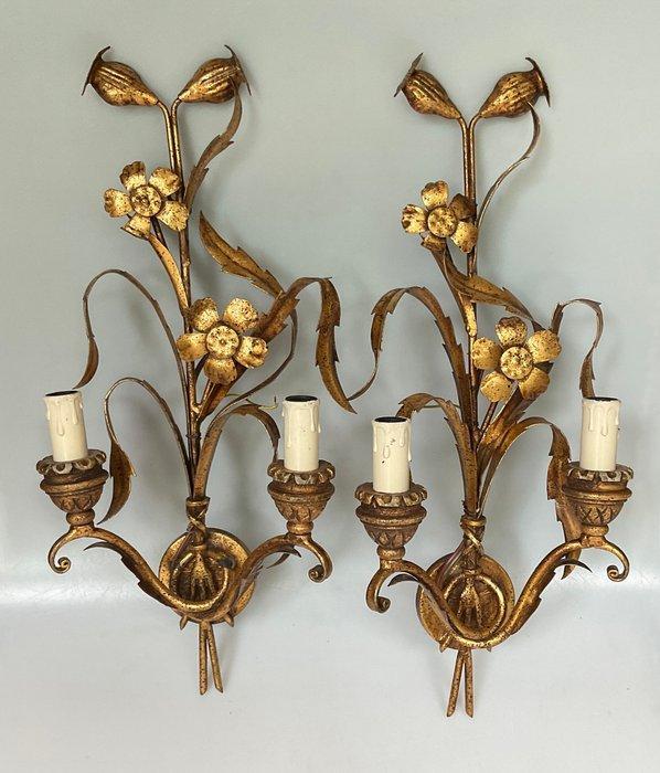 Kaars wandlamp - Bladverguld metaal - Twee Florentijnse, Antiek en Kunst, Curiosa en Brocante