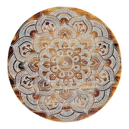 Groot hout wandbord mandala XL wit  60 cm, Tuin en Terras, Tuinwanddecoratie, Verzenden