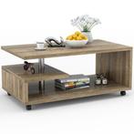 3-Laags Salontafel Houten Theetafel met 4 Wielen Bijzettafel