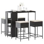 vidaXL 5-delige Tuinbarset met kussens poly rattan zwart, Tuin en Terras, Tuinsets en Loungesets, Verzenden, Nieuw, Rotan, 4 zitplaatsen
