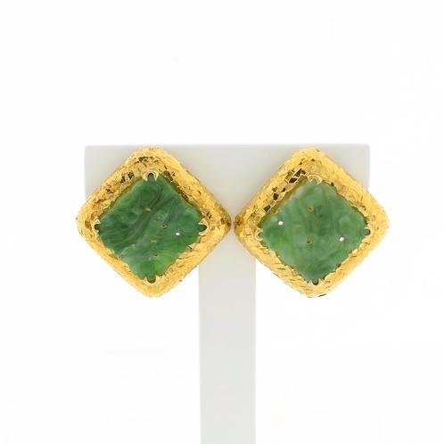 18 Krt. Gouden vintage oorclips van bladeren (oorstekers), Sieraden, Tassen en Uiterlijk, Oorbellen, Overige kleuren, Gebruikt